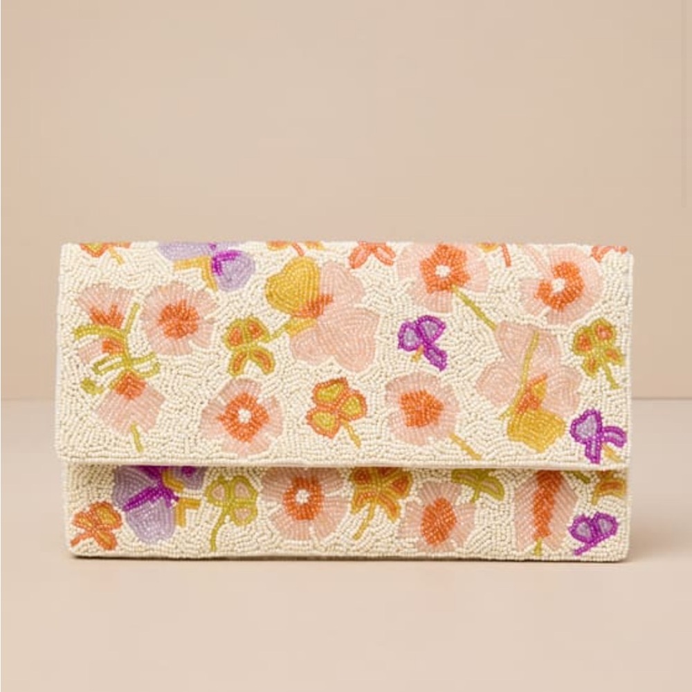 Lulu’s Ideal Season savory Floral Beaded Rectangular Clutch